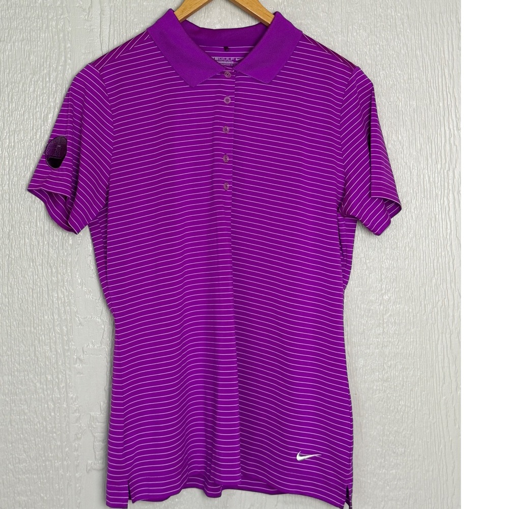 Nike Golf Tour Performance Purple Striped Dri-FIT Polo Shirt Womens Large L
